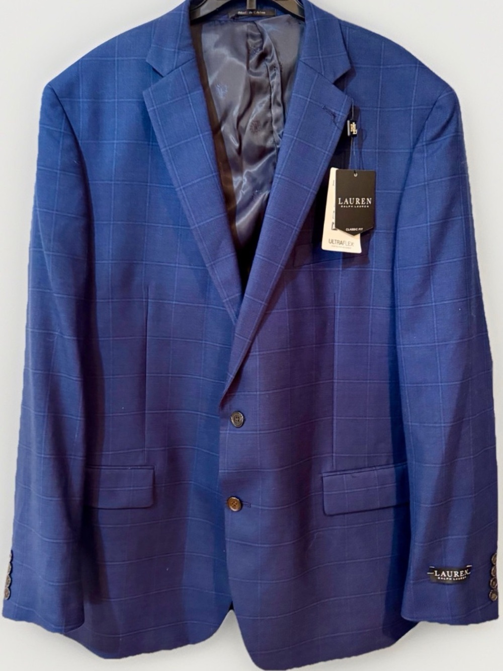 Lauren Ralph Lauren 2-Button Blazer Ultraflex 48L Blue Window Wool Lane NWT $297
